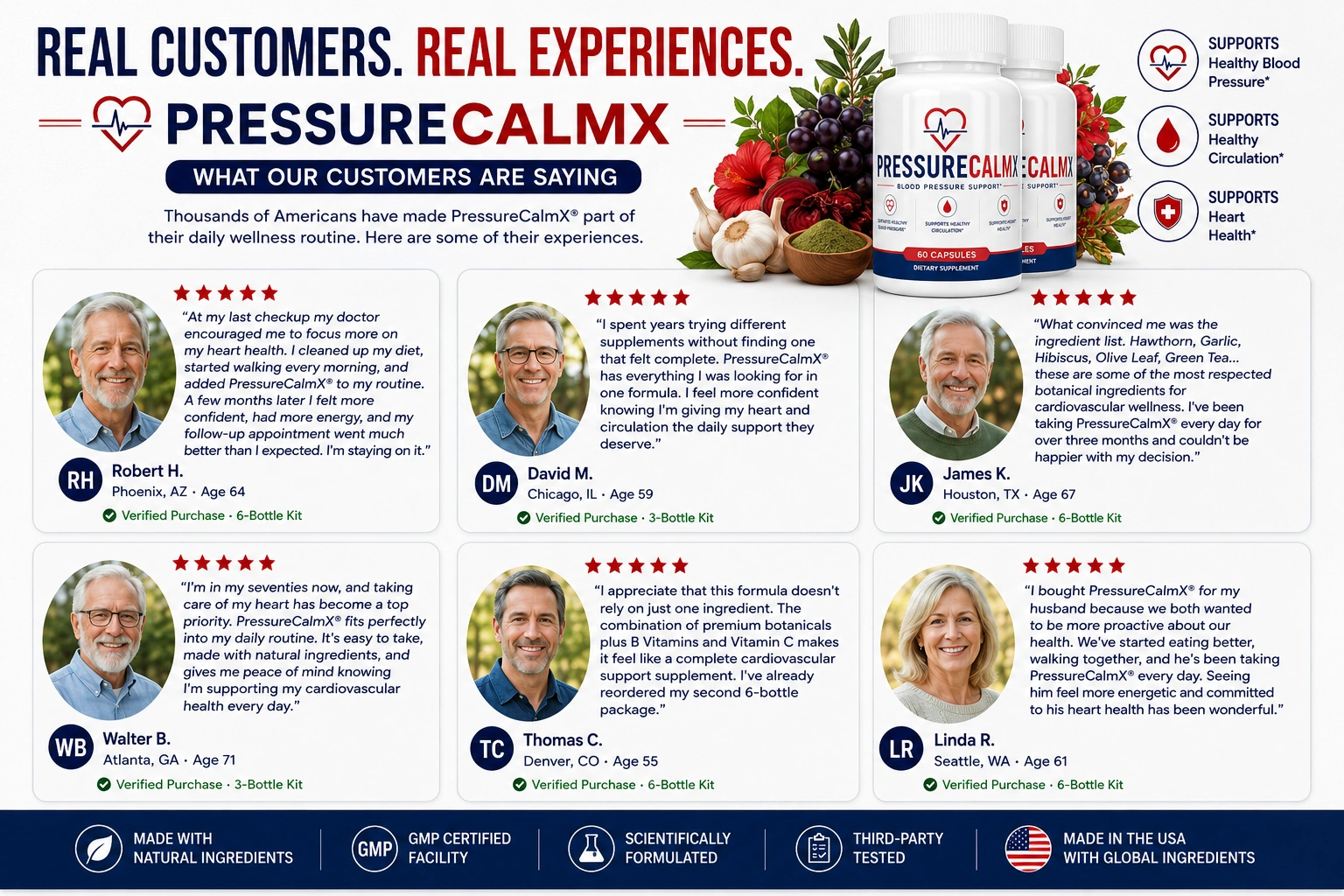 PressureCalmX supplement facts label showing 620mg proprietary heart blend, B-vitamins, and Vitamin C
